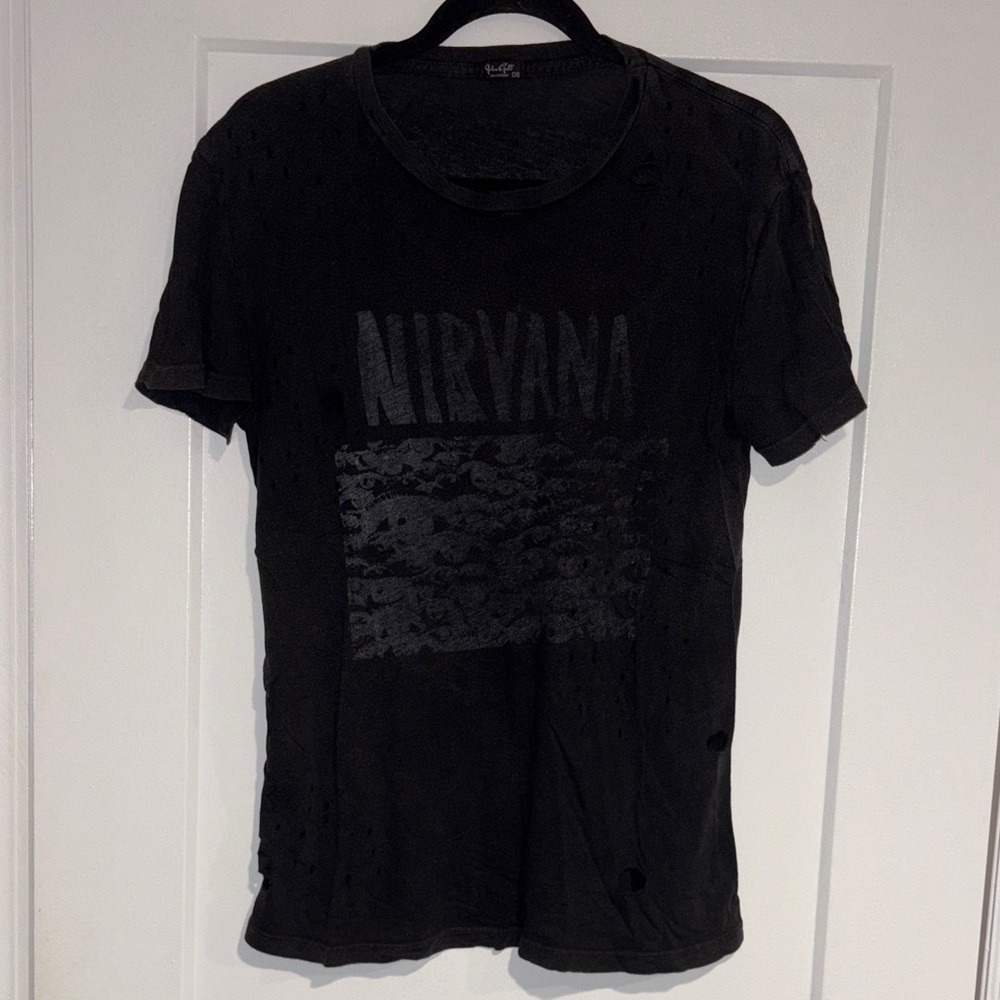Brandy Melville Nirvana Charcoal Grey/Black Short Sleeve Tee